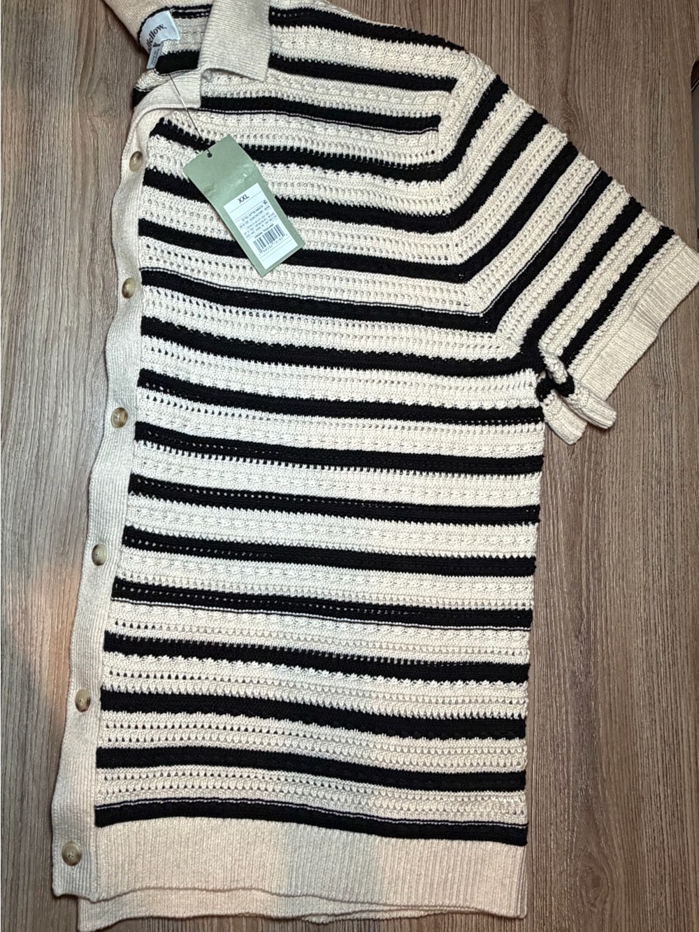 Goodfellow & Co Cream and Black Striped Button-Down Knit Shirt